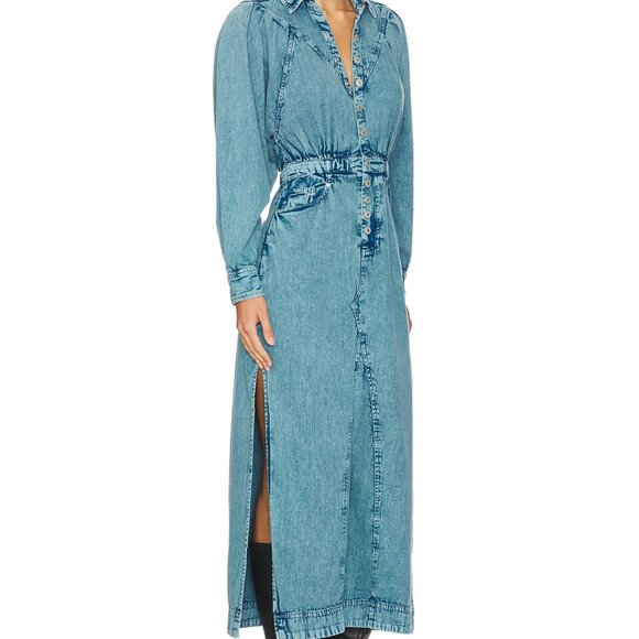 NWT FREE PEOPLE Mad Love Denim Midi Dress Skyfall Blue Size XL - Picture 3 of 6